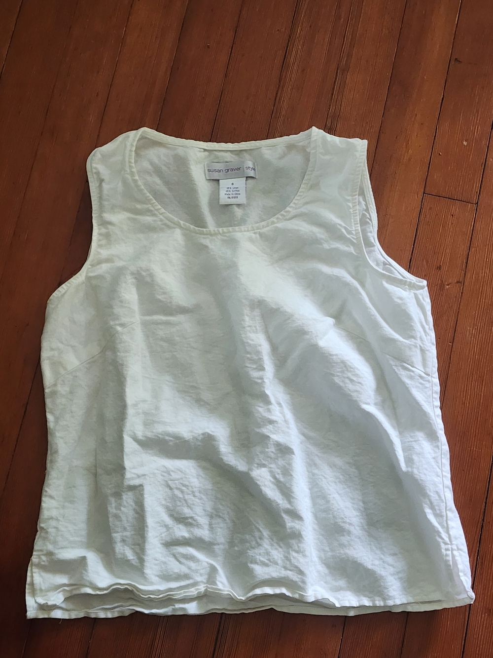 Susan Graver White Sleeveless Cotton Linen Blend Tank Top - S